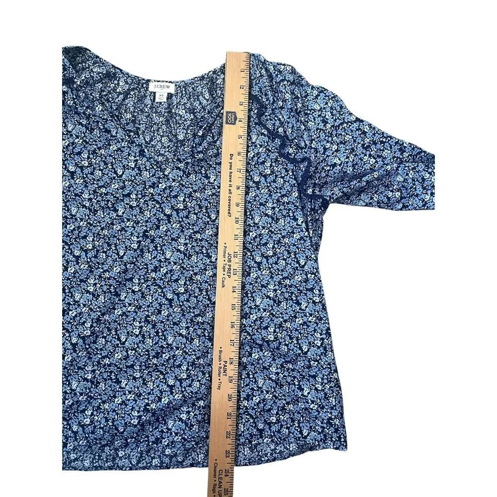 J. Crew Printed Ruffle Peasant Top Boho Lightweight Relaxed Preppy Cottage XS